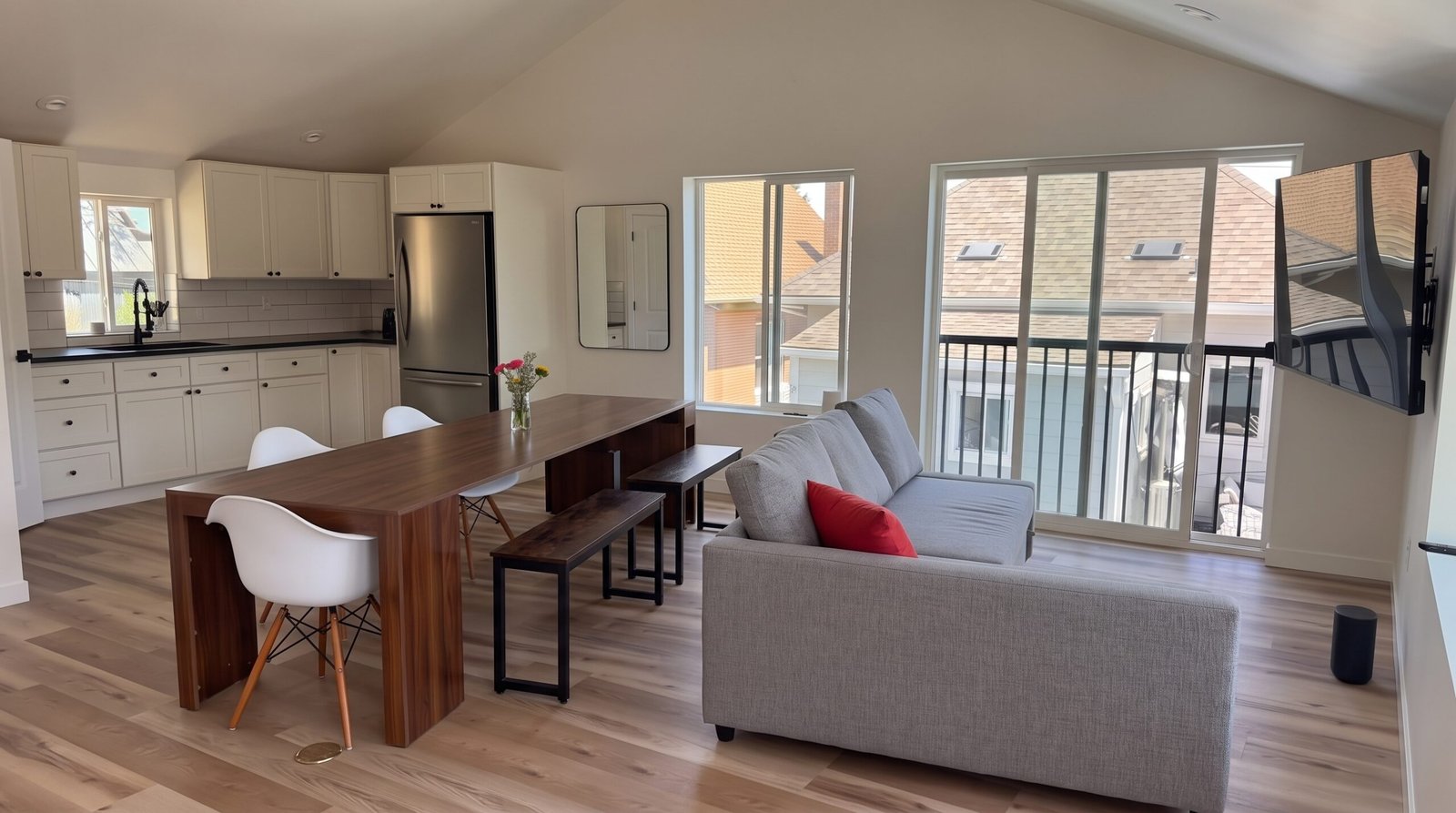 Interior dining and multipurpose living area inside a 600-square-foot Denver garage ADU conversion