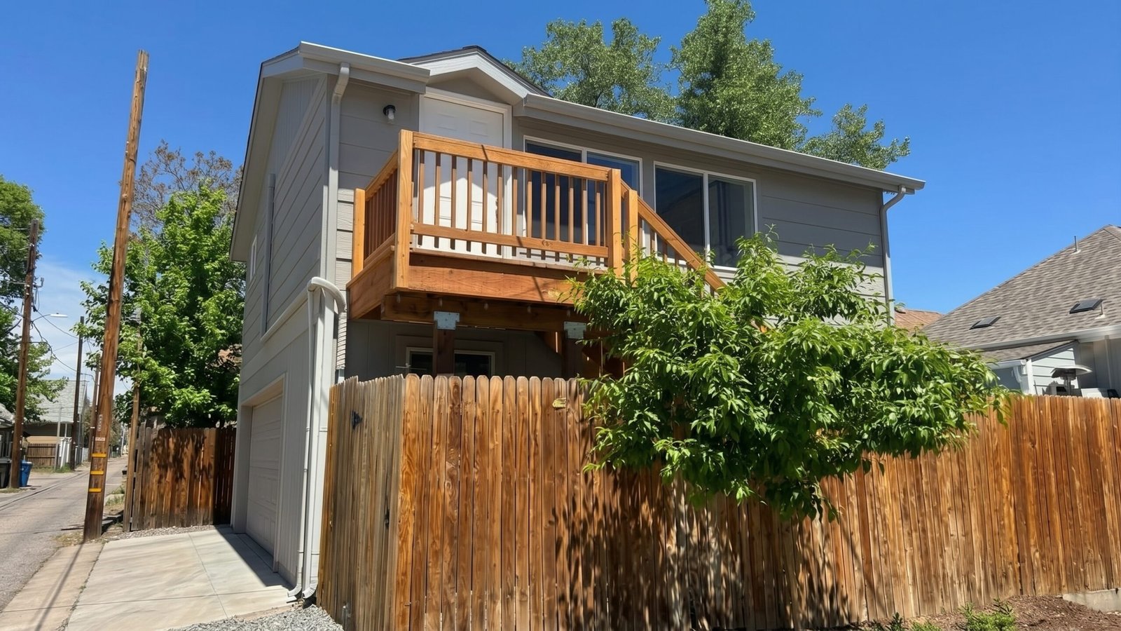 Exterior view of a two-story garage rooftop ADU addition in Denver